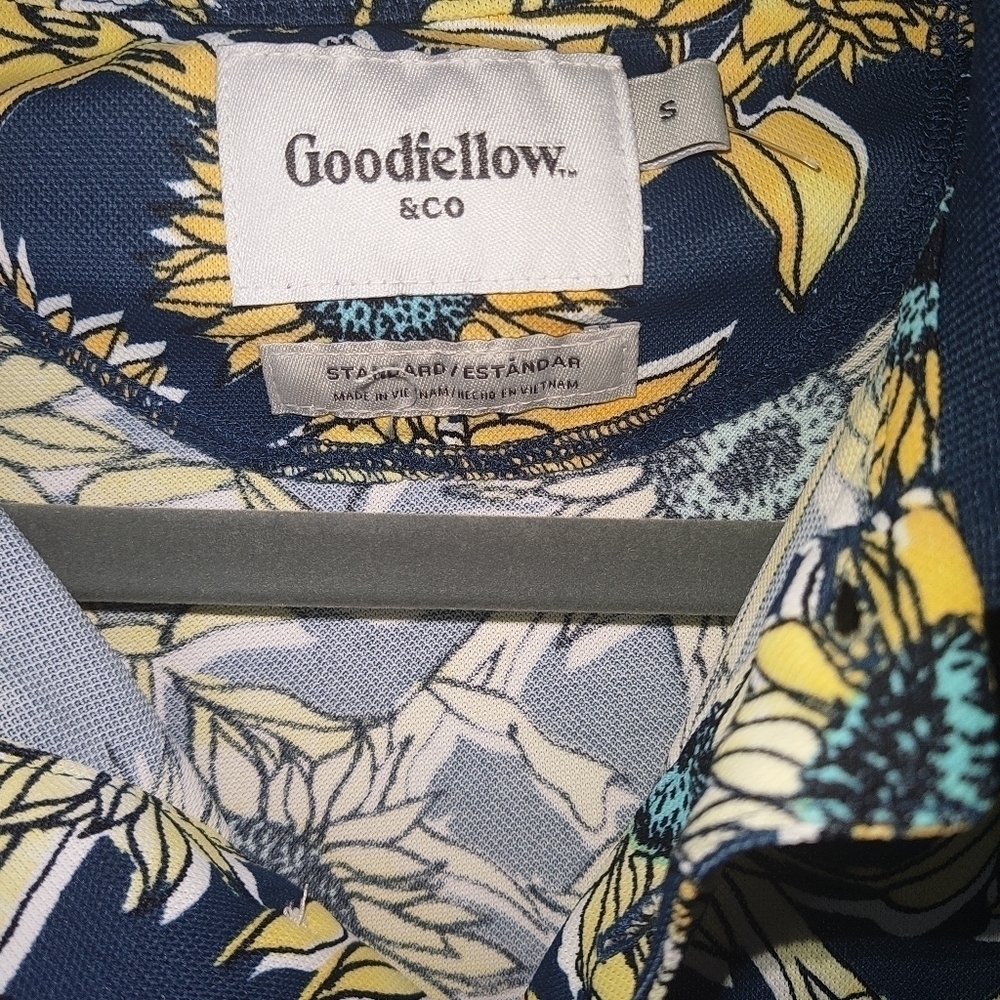 Goodfellow & Co Mens Navy/Sunflowers Standard Fit Short Sleeve Polo Shirt Size S - Picture 2 of 7
